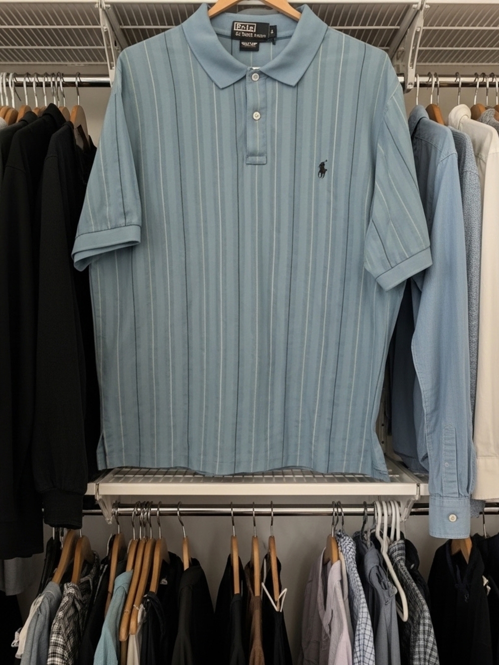 POLO Ralph Lauren Light Blue Vertical Stripe Polo SIZE LARGE